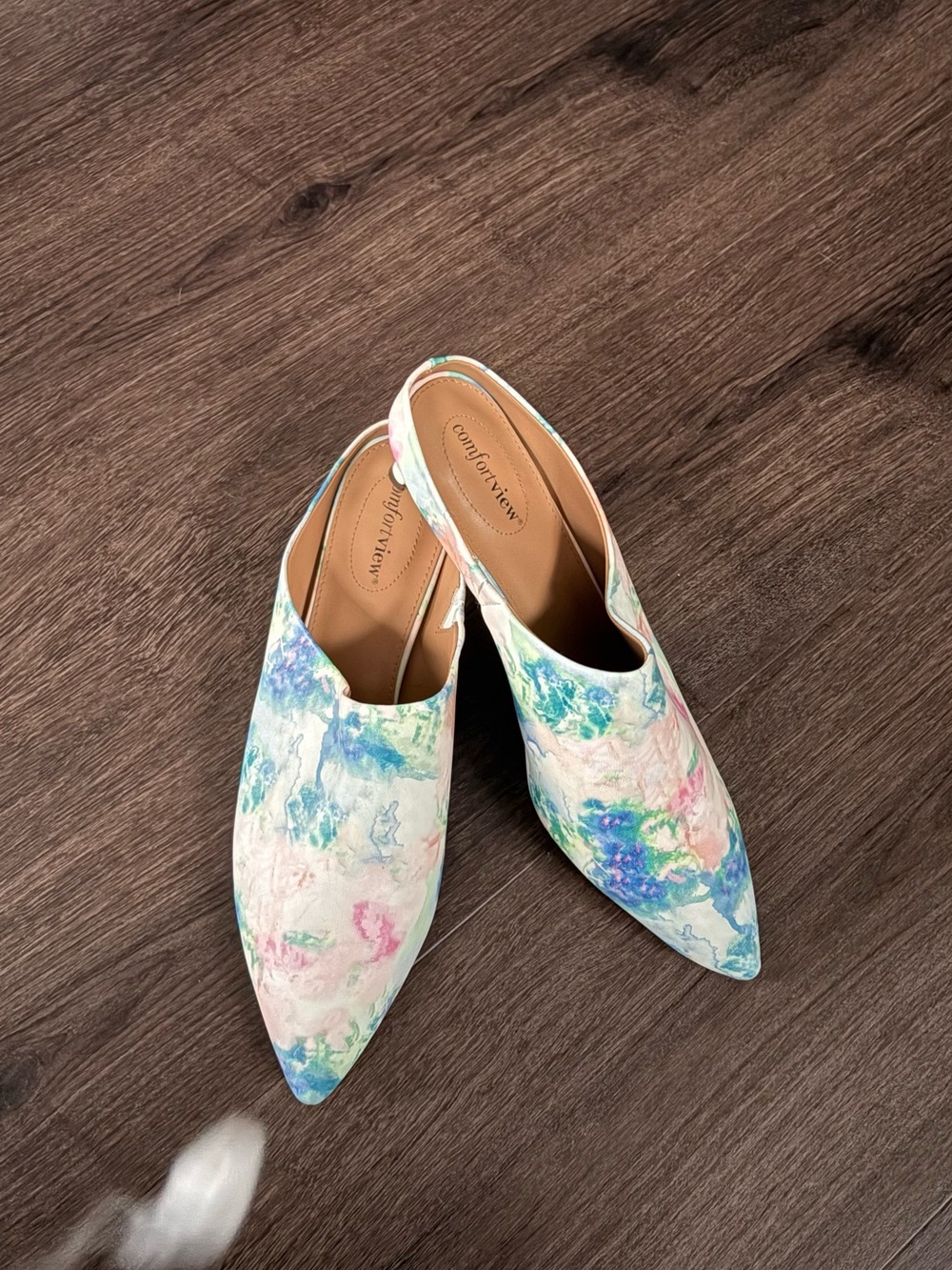 comfortview Pastel Marble Pointed Slip-On Mules in Blue, Green & Pink
